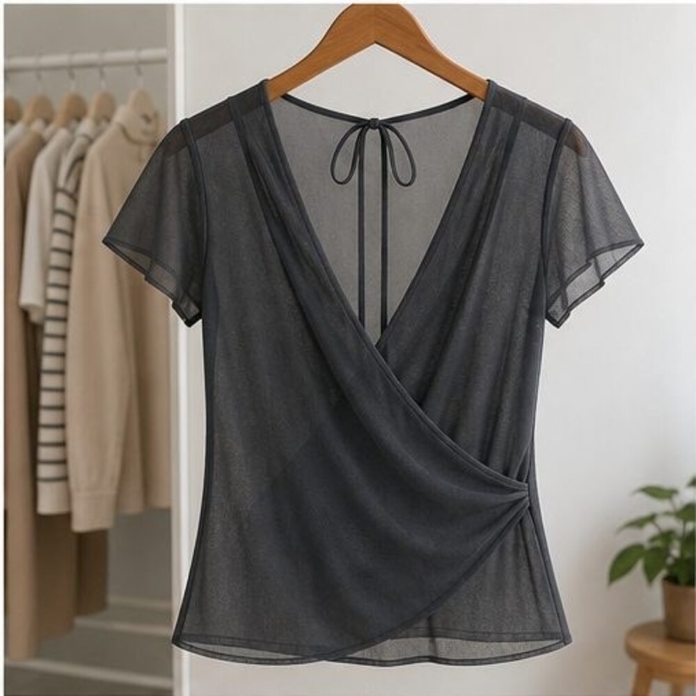 Charcoal Tie Neck Blouse